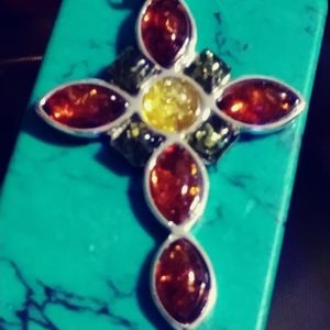 NWT-BALTIC AMBER STERLING CROSS. 1.5" L.